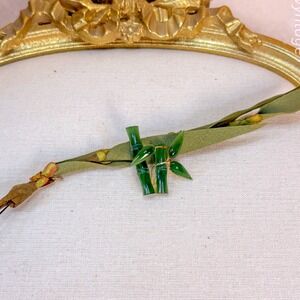 Jade Bamboo and Leaf‎ Brooch